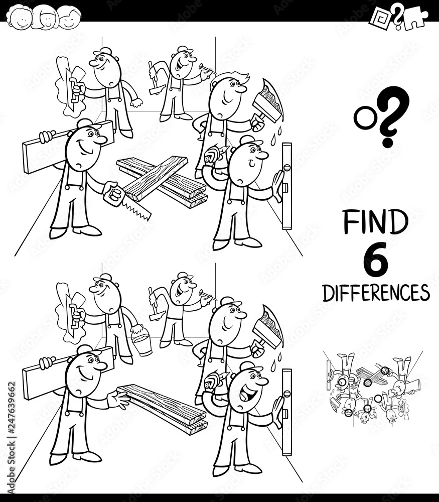 differences game color book with builders
