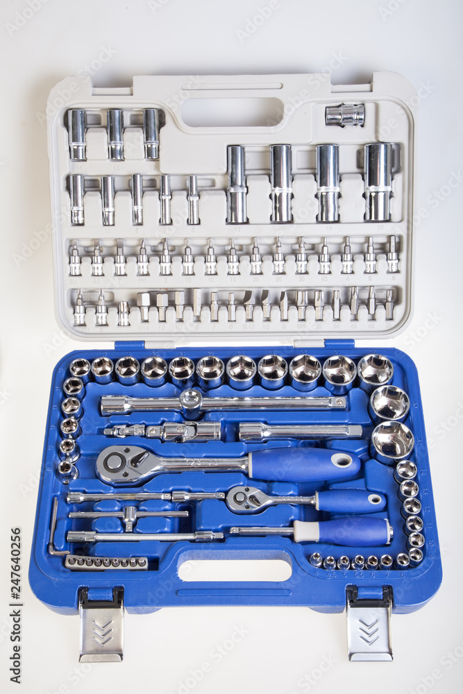 Toolbox with several different tools. Plastic case with different tools Toolbox with several different tools. Plastic case with different tools