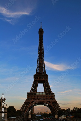 Eiffel Tower in the morning with vivid Blue sky