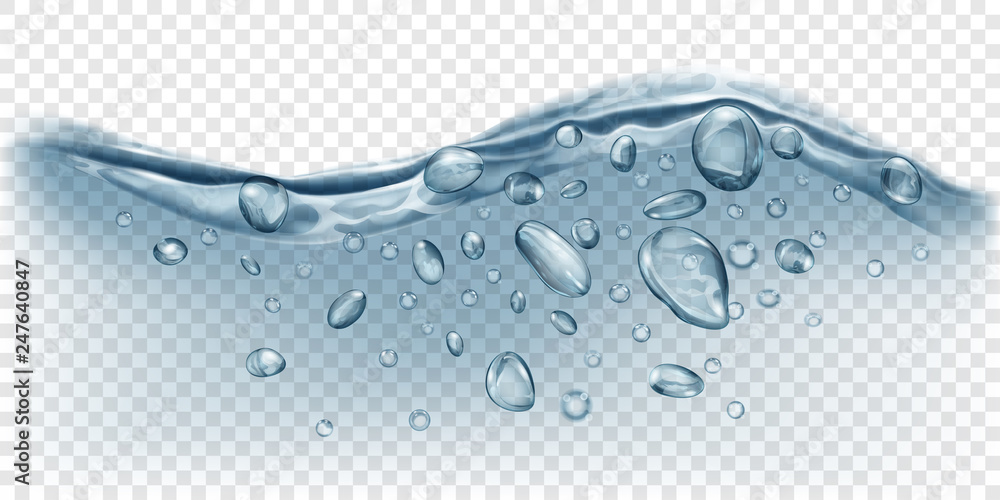 Translucent water wave in gray colors with air bubbles and drops, isolated on transparent background. Transparency only in vector file Translucent water wave in gray colors with air bubbles and drops, isolated on transparent background. Transparency only in vector file