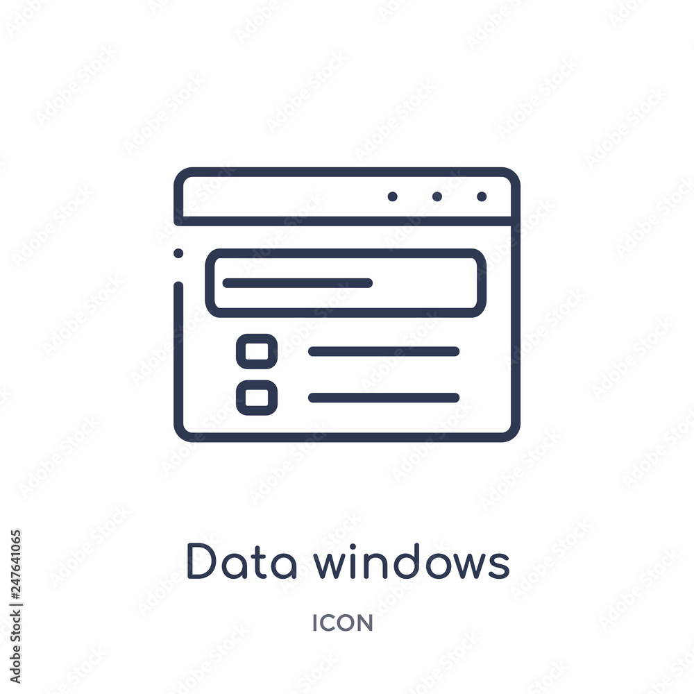 data windows icon from user interface outline collection. Thin line data windows icon isolated on white background. data windows icon from user interface outline collection. Thin line data windows icon isolated on white background.