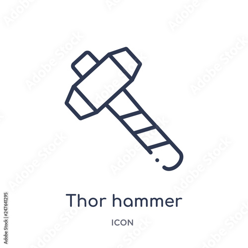 thor hammer icon from weapons outline collection. Thin line thor hammer icon isolated on white background.