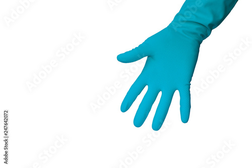 hand in latex glove showing number five © Alena