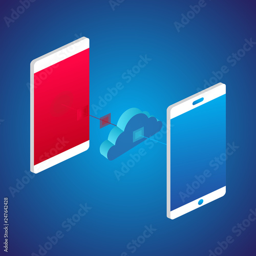 Cloud Transfer between devices. Vector.
