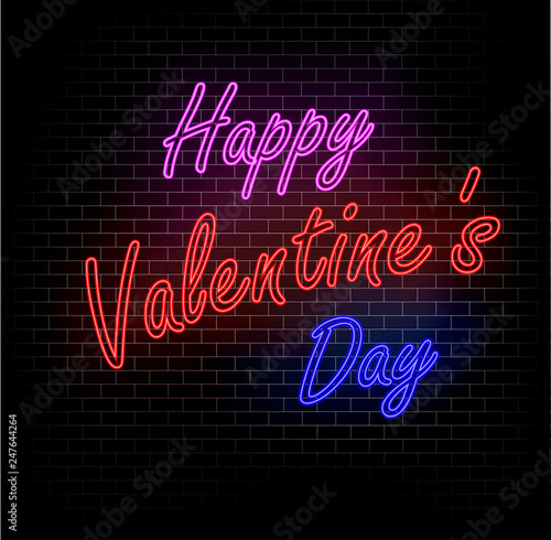 Valentine's day neon on a brick black wall