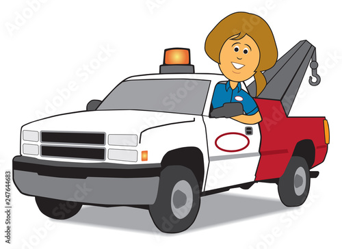 Service Woman and Tow Truck