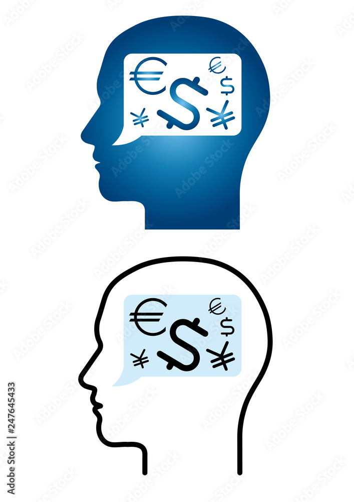 人 男性の横顔のシルエットのイラスト 頭の中のイメージ 外貨投資 お金 ベクターデータ Stock Vector Adobe Stock