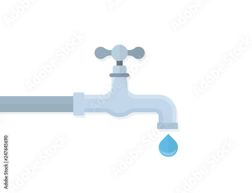 Water tap with drop flat vector