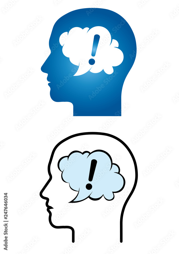 人 男性の横顔のシルエットのイラスト 頭の中のイメージ 嫌い 感嘆符 ビックリ ベクターデータ Stock Vector Adobe Stock