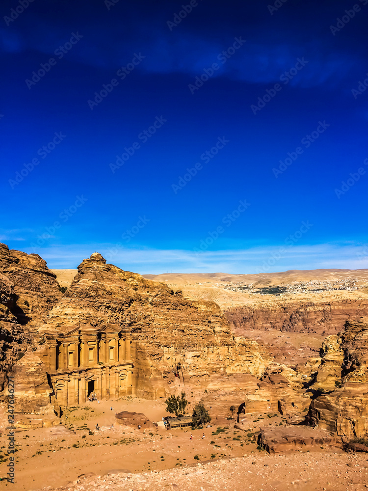Scenery of The Monastery in Petra from top of the mountain