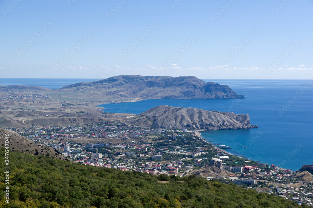 View from the mountainside towards the sea. Crimea.