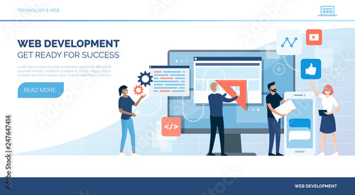Creative people building a website and social media profile