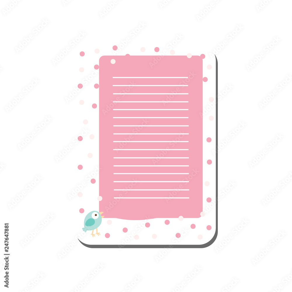 Cute Card with Place for Notes, Trendy Pink Lined Template with Lovely Bird Can Be Used for Calendar Daily Planner, Note Paper, Organizer, Schedule Vector Illustration Cute Card with Place for Notes, Trendy Pink Lined Template with Lovely Bird Can Be Used for Calendar Daily Planner, Note Paper, Organizer, Schedule Vector Illustration
