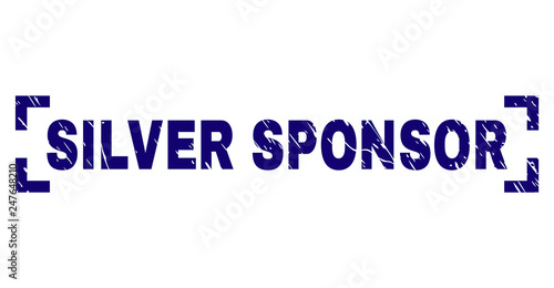SILVER SPONSOR caption seal stamp with corroded texture. Text caption is placed between corners. Blue vector rubber print of SILVER SPONSOR with corroded texture.