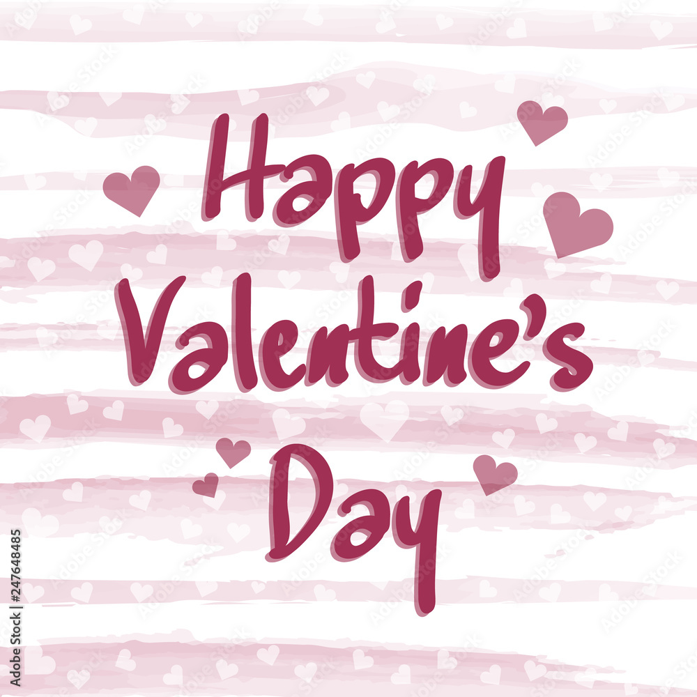 Happy Valentines Day with Watercolor Lines and Hearts