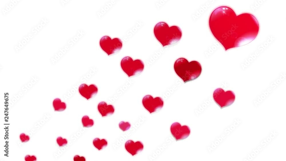 red hearts in the bubbles, fly up, on a white background
