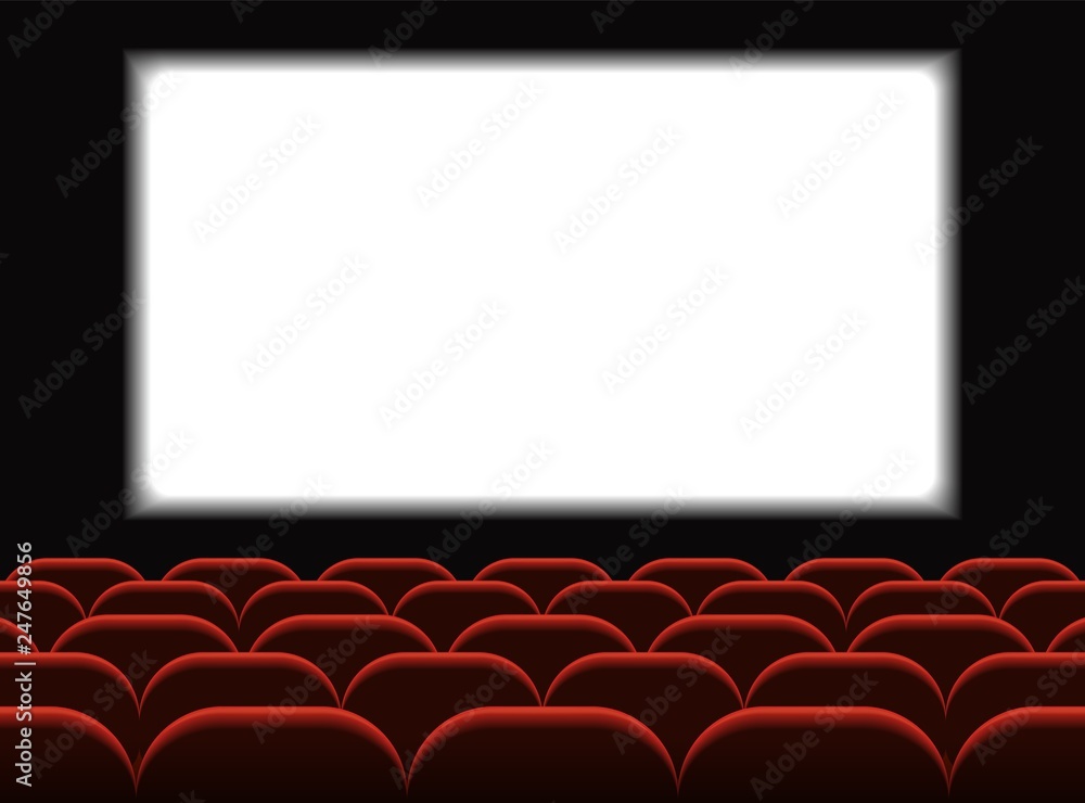 Movie cinema. Cinema hall with seats. Premiere poster design with