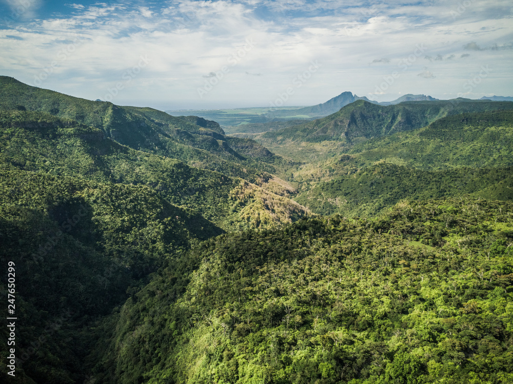 Aerial view of Black river Gorges Viewpoint Mauritius.