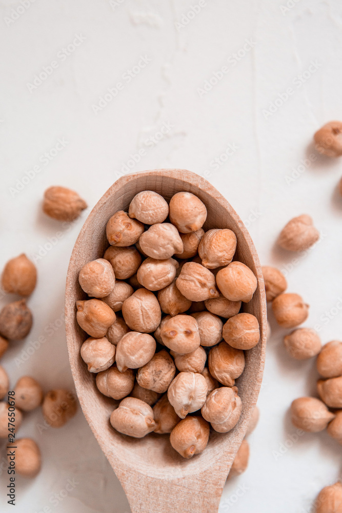 Turkish peas. Nutt On a white background. Top view. Free copy space Turkish peas. Nutt On a white background. Top view. Free copy space