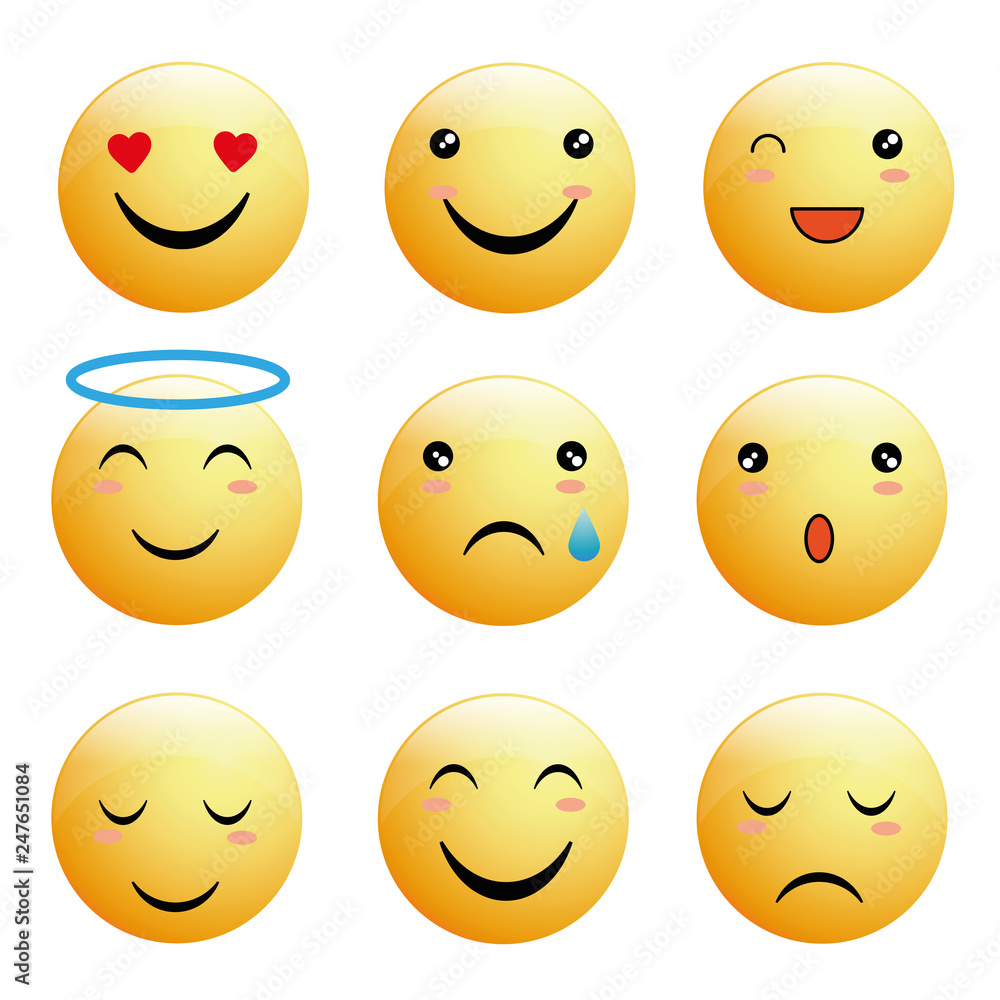 Vector emoji set with different reactions Vector emoji set with different reactions