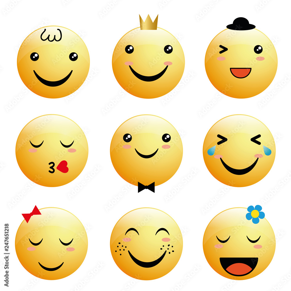 Vector emoji set with positive reactions Vector emoji set with positive reactions