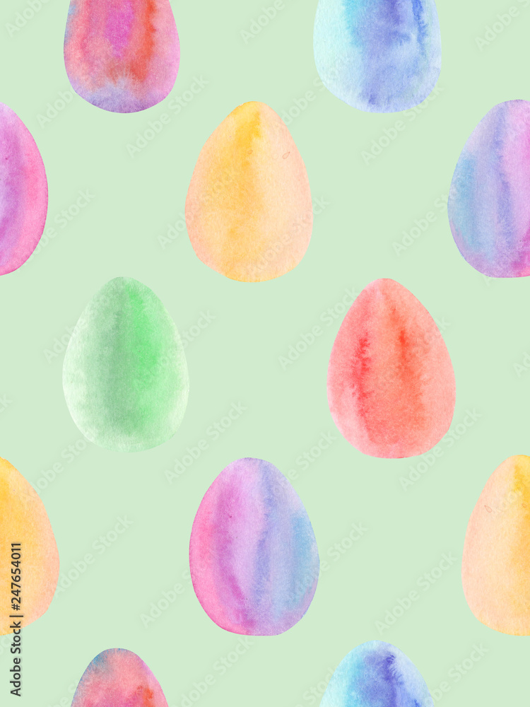Watercolor eggs seamless pattern green