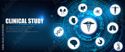 Medical Healthcare Icons. Medical Banner with People Charting Disease or Scientific Discovery Web Header Banner. Vector Illustration. Healthcare Concept