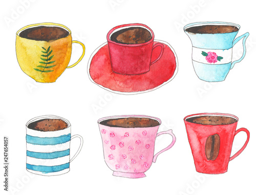 Watercolor set of cups
