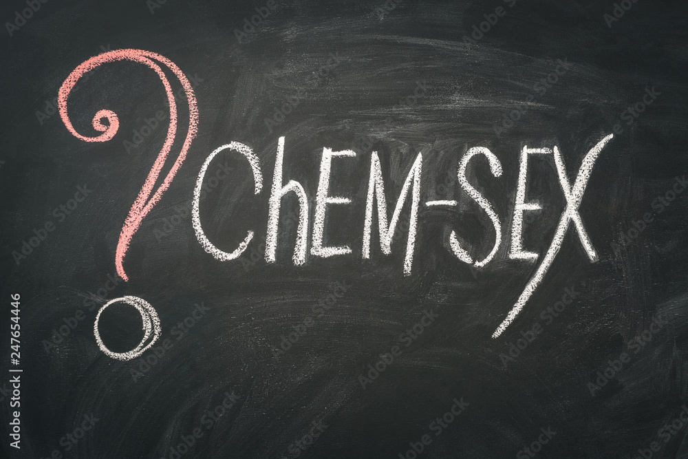 Question Mark and inscription chem sex on chalkboard