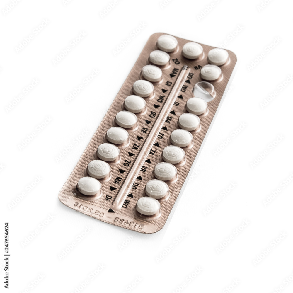 Birth control pills, contraceptive pill, Contraception Methods and Women's Health isolated on white background