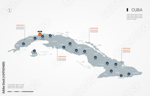 Cuba map with borders, cities, capital and administrative divisions. Infographic vector map. Editable layers clearly labeled.