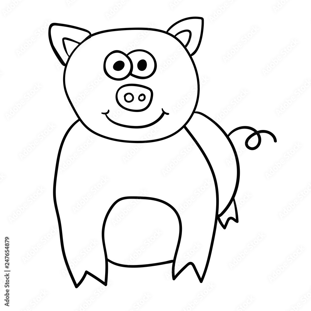 Cartoon doodle linear pig isolated on white background. Vector illustration. Cartoon doodle linear pig isolated on white background. Vector illustration.
