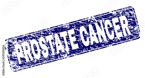 PROSTATE CANCER stamp seal print with distress style. Seal shape is a rounded rectangle with frame. Blue vector rubber print of PROSTATE CANCER title with grunge style.