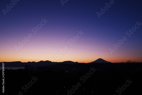 Mt.Fuji and its mountain range sunset silhouette