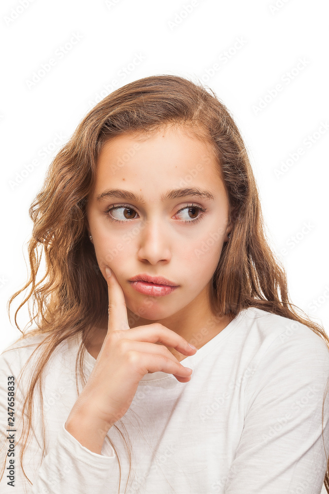 Bored and sad young girl isolated on white background Bored and sad young girl isolated on white background