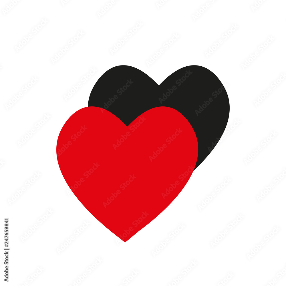 Two hearts black and red on Valentine s day. Vector symbol, icon