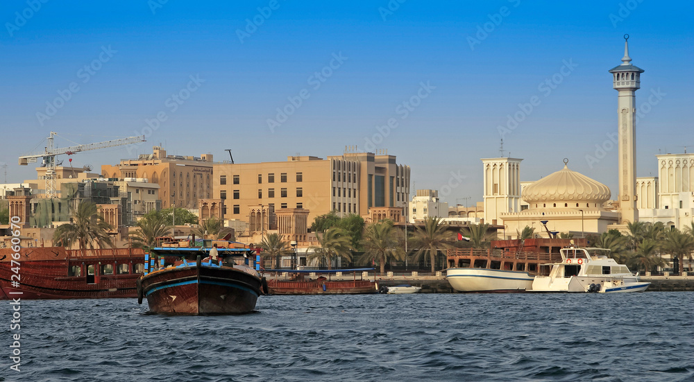 Dhow ships,  on the Creek, Dubai, Emirate of Dubai, United Arab Emirates, Asia