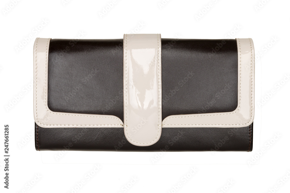 Naklejka premium Women's black and white wallet isolated on white background. Studio shot