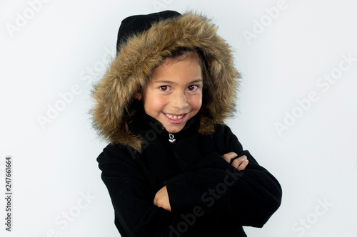Cuadro en lienzo Happiness smile approval negative smile latina Caucasia childhood pointing glass