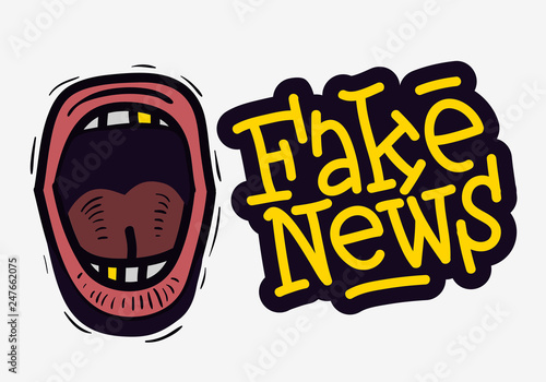 Fake News Screaming Mouth Hand Drawn Doodle Style On A White Background Vector Media