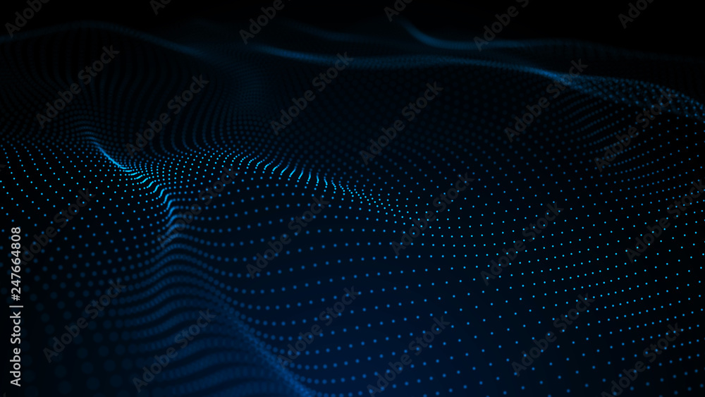 Image of the loose wave consisting of points. Abstract futuristic background. Blue design for background. Big data. 3D rendering. Image of the loose wave consisting of points. Abstract futuristic background. Blue design for background. Big data. 3D rendering.