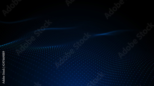 Image of the loose wave consisting of points. Abstract futuristic background. Blue design for background. Big data. 3D rendering.