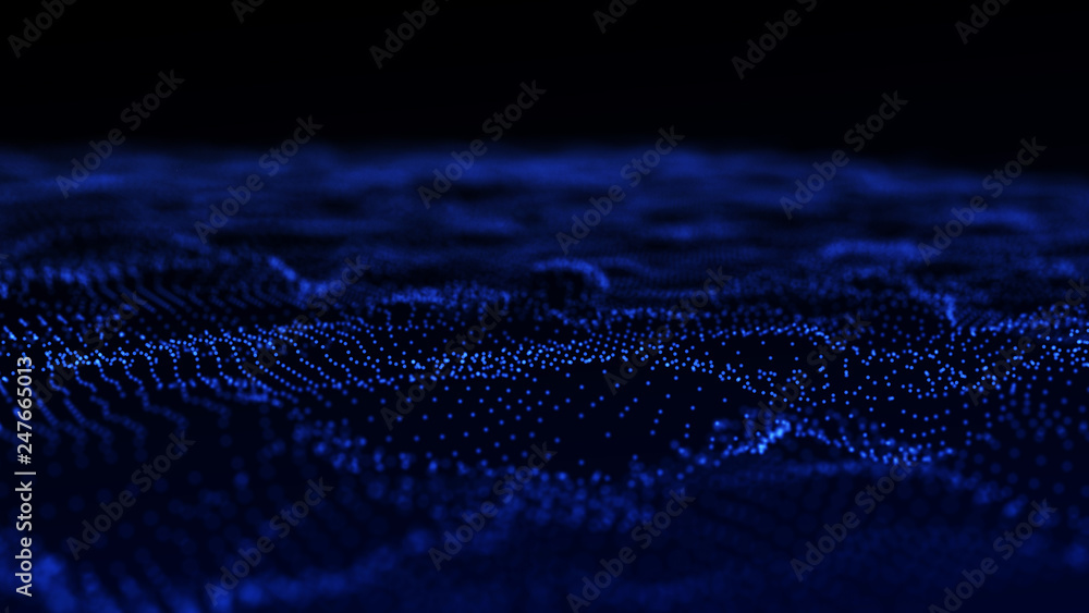 Image of the loose wave consisting of points. Abstract futuristic background. Blue design for background. Big data. 3D rendering. Image of the loose wave consisting of points. Abstract futuristic background. Blue design for background. Big data. 3D rendering.