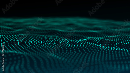 Image of the loose wave consisting of points. Abstract futuristic background. Blue design for background. Big data. 3D rendering.