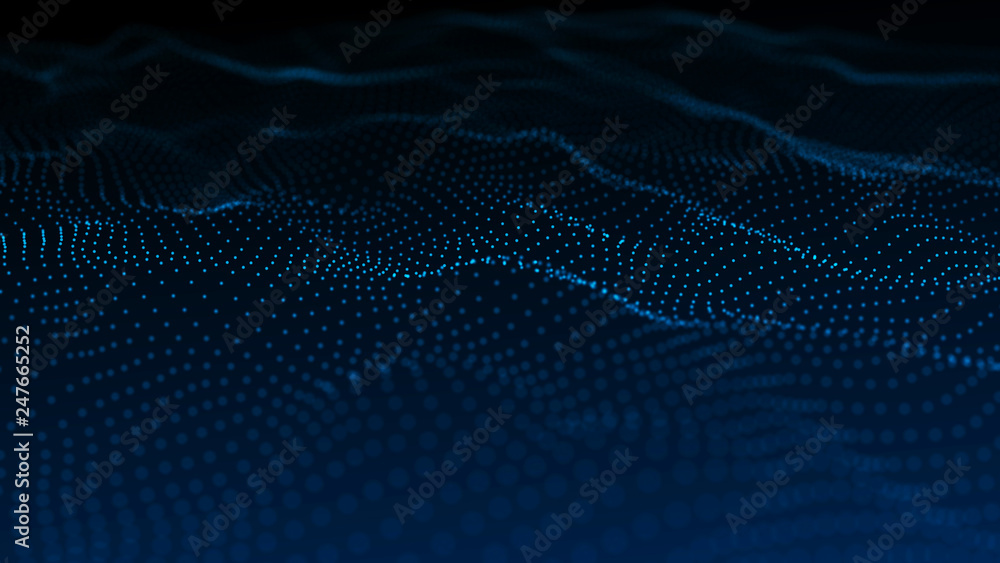 Image of the loose wave consisting of points. Abstract futuristic background. Blue design for background. Big data. 3D rendering. Image of the loose wave consisting of points. Abstract futuristic background. Blue design for background. Big data. 3D rendering.