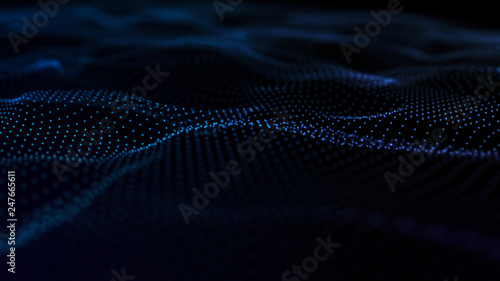 Image of the loose wave consisting of points. Abstract futuristic background. Blue design for background. Big data. 3D rendering. © Tetiana