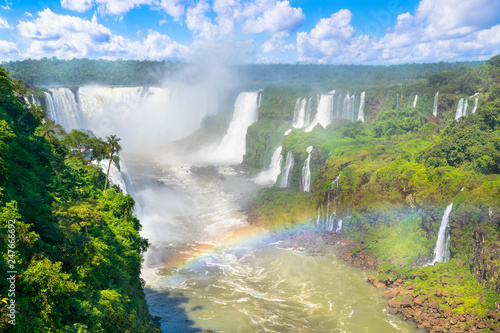 Beautiful  view of Iguazu Falls  one of the Seven Natural Wonders of the World - Foz do Igua  u  Brazil