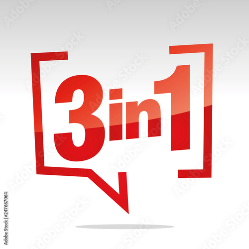 3 in 1 in brackets speech red white isolated sticker icon Stock