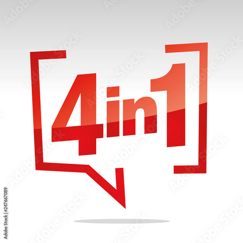 4 in 1 in brackets speech red white isolated sticker icon