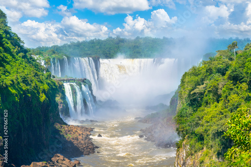 Beautiful  view of Iguazu Falls  one of the Seven Natural Wonders of the World - Foz do Igua  u  Brazil